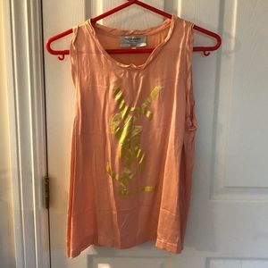 YSL Rive Gouche Pink Silk Logo Tank Sz Large